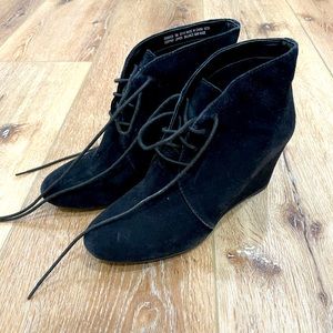Clarks black wedge booties